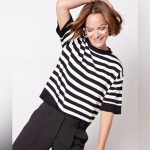 Evereve Sami Black and White Striped Sweater Short Sleeve Top